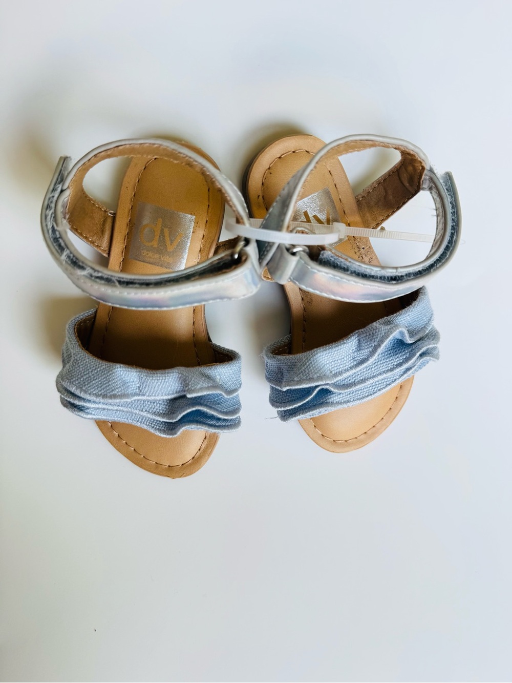 DV by Dolce Vita Pale Blue Ruffle Strap Kids Sandals with Silver Ankle Strap